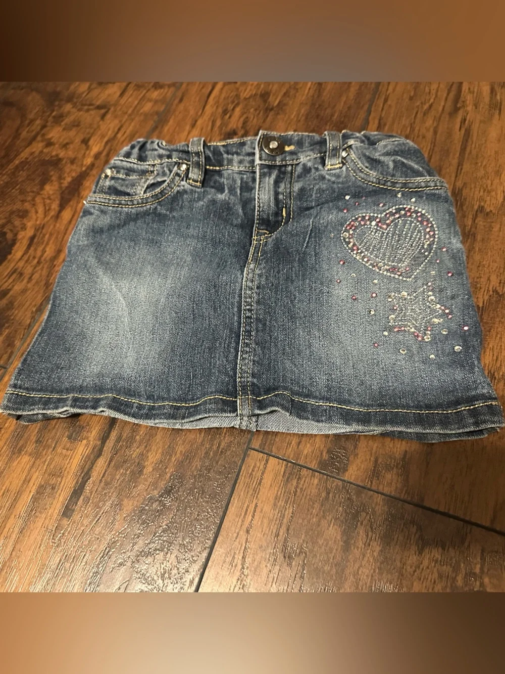 The Children's Place Blue Denim Mini Skirt with Heart & Star Rhinestones